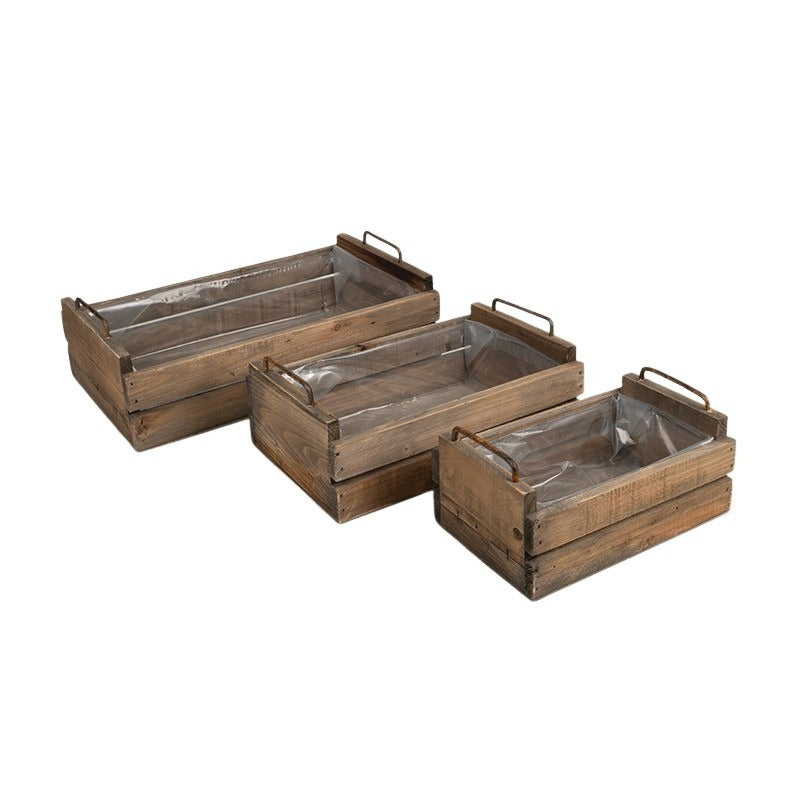 Set Ladă Pătrată Din Lemn Cu Două Toarte Gri 48X30X14Cm S3