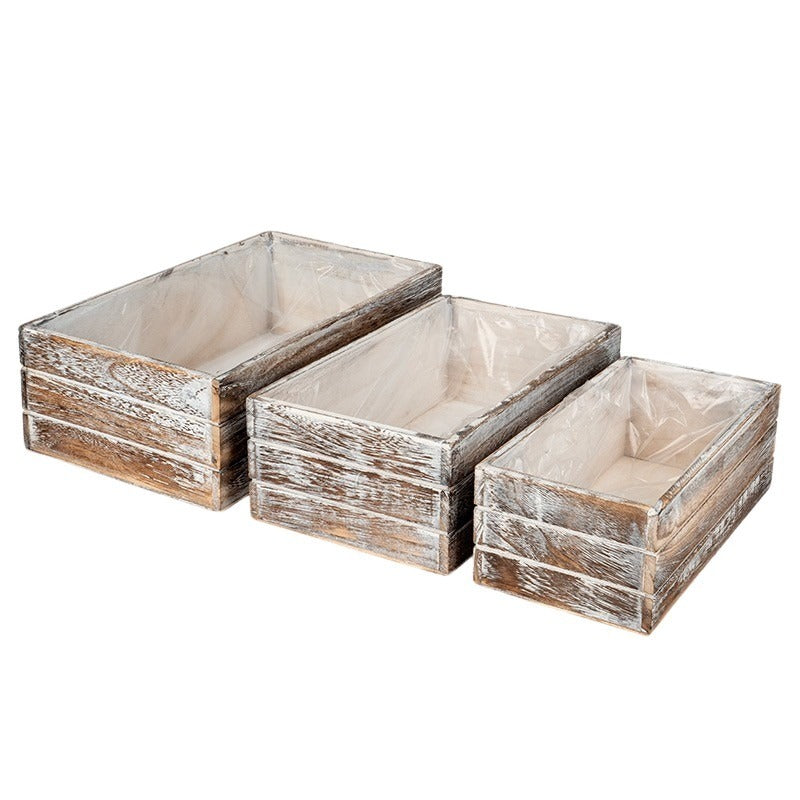 Set De Ghivece Pătrate Din Lemn Maro Antic 26X13X9,5-35X20X11Cm S/3