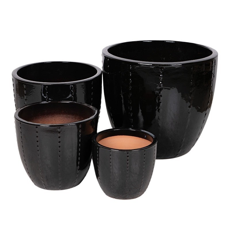 Corset Classic Ceramică Suport De Plante Set Negru 23X20,5-48X43Cm S/4