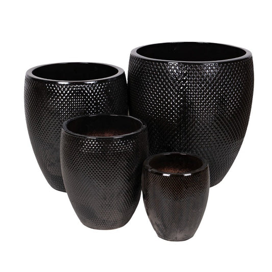 Nantes Monica Set Ghiveci Ceramic Negru 22X25,5-48X52Cm S/4