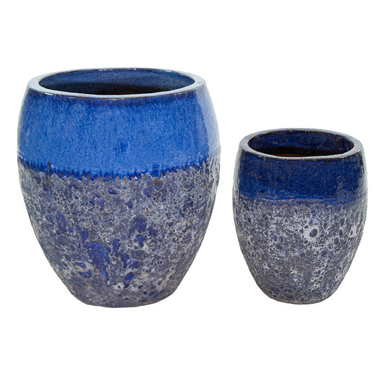 Adelaide Monica Set De Ghivece Ceramice Gravate Rustic Albastru 34X38-48X53Cm S2