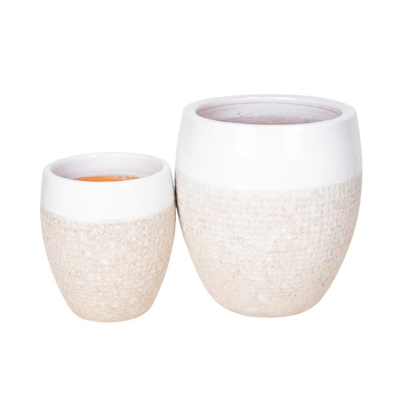 Adelaide Monica Set De Ghivece Ceramice Gravate Rustic Alb 34X38-48X53Cm S2