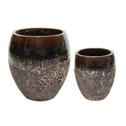 Adelaide Monica Set De Ghivece Ceramice Gravate Rustic Maro 34X38-48X53Cm S2