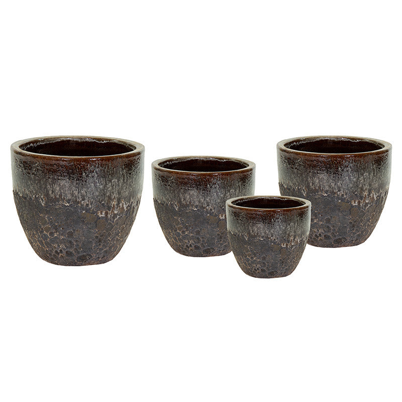 Adelaide Classic Set De Ghivece Ceramice Gravate Rustic Maro 30X24-60X52Cm S4