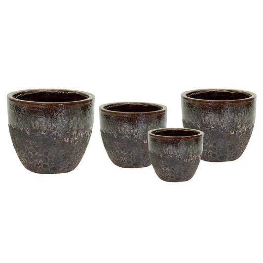 Adelaide Classic Set De Ghivece Ceramice Gravate Rustic Maro 30X24-60X52Cm S4