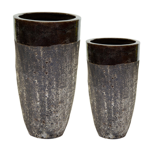 Adelaide Vase Giant Set De Ghivece Ceramice Gravate Rustic Maro 30X65-46X90Cm S2