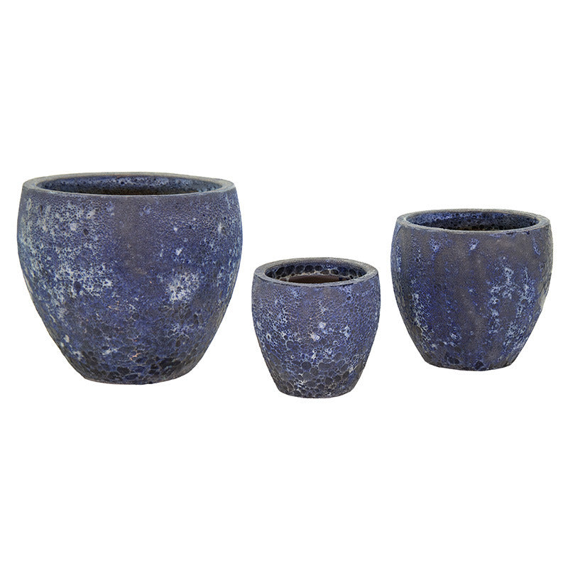 Byron Monica Set De Ghivece Ceramice Gravate Rustic Albastru 28X25-47X44Cm S3