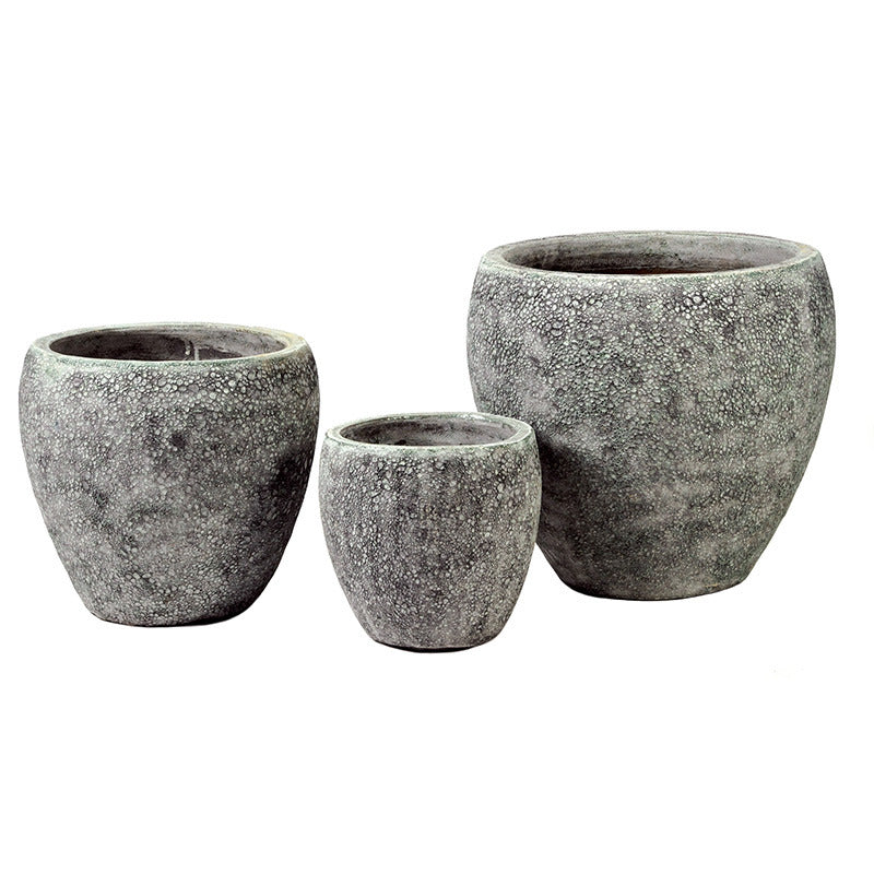 Byron Monica Set De Ghivece Ceramice Gravate Rustic Maro Verzui 28X25-47X44Cm S3