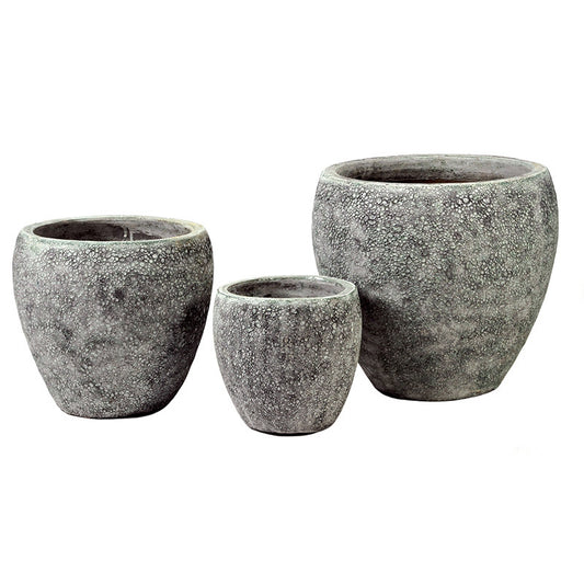 Byron Monica Set De Ghivece Ceramice Gravate Rustic Maro Verzui 28X25-47X44Cm S3