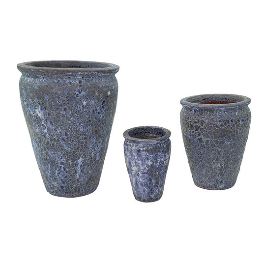 Byron Apollo Set Suport Pentru Plante Din Ceramică Gravat Rustic Albastru 25X37-53X71Cm S3