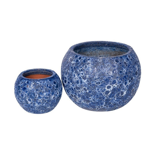 Byron Globe Set Suport Pentru Plante Din Ceramică Gravat Rustic Albastru 29X22-48X36Cm S2
