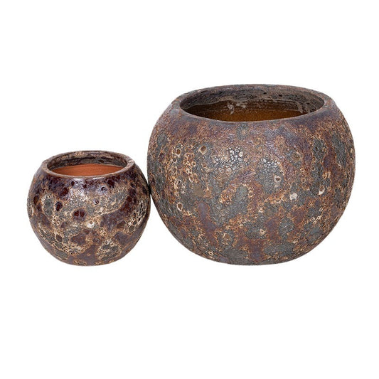 Byron Globe Set Suport Pentru Plante Din Ceramică Gravată Rustic Maro 29X22-48X36Cm S2