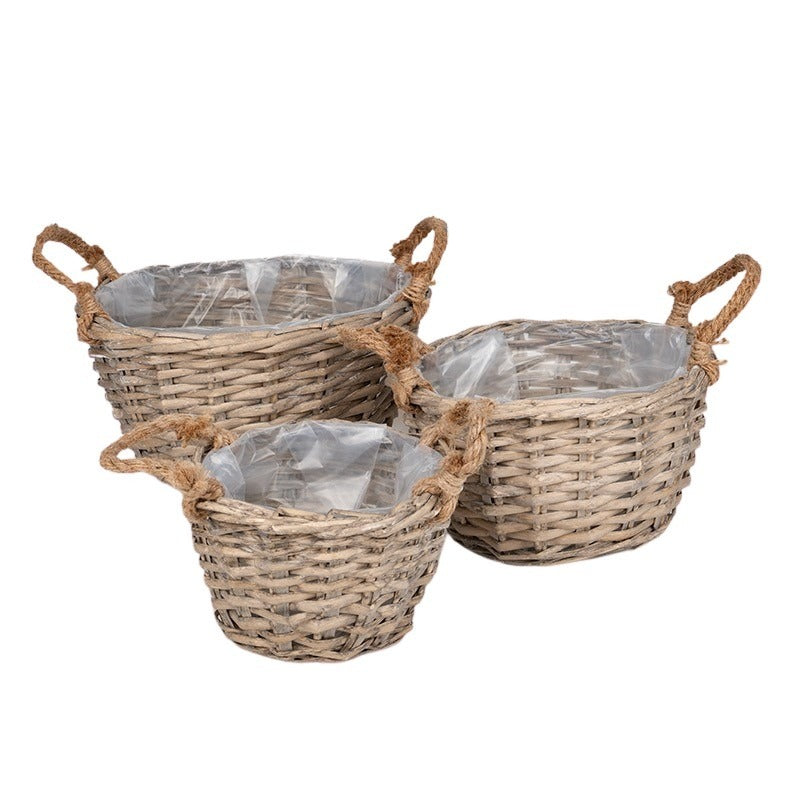 Coș Din Lemn Despicat Cu Coarda Gri Set 15,5X23,5/30Cm S3