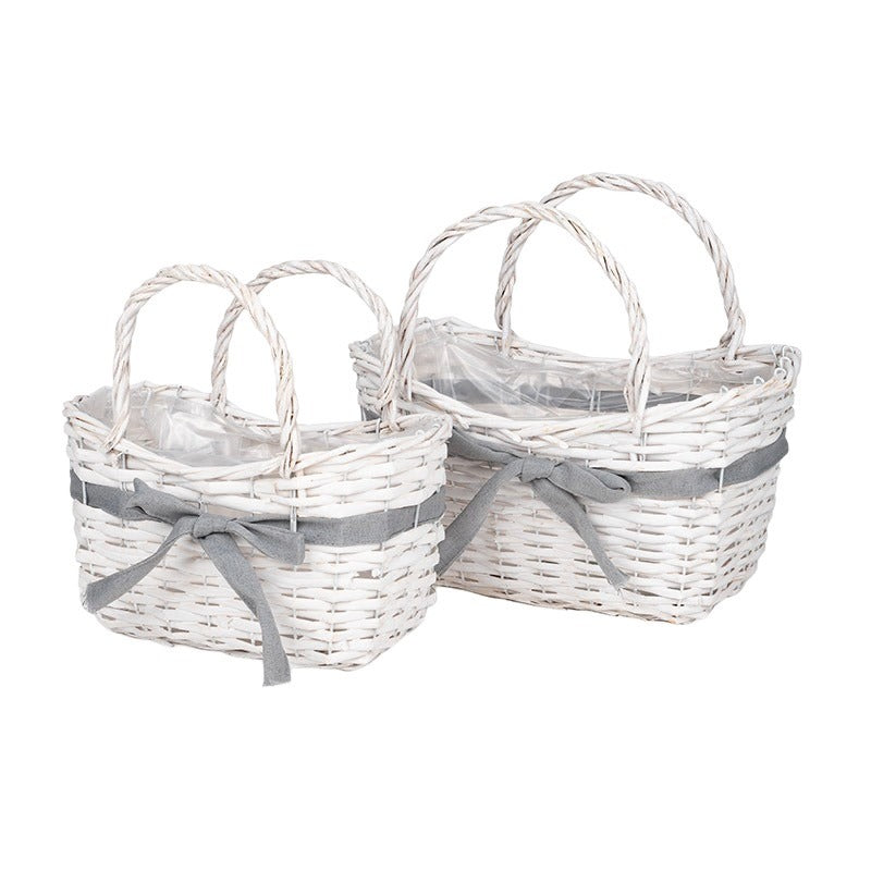 Poseta Pătrat Din Lemn Spart Alb Set 34X20X18,5/30,5Cm S2