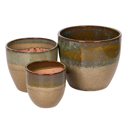 Emerson Set Suport Clasic Pentru Plante Din Ceramică Maro Verzui 22X22-39,5X34Cm S3