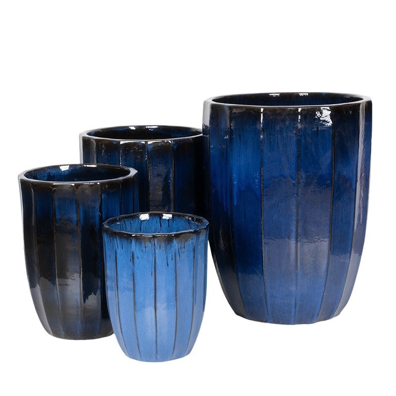 Harlow Rib Vase Ceramic Ghiveci Set Albastru Regal 31X40-56X71Cm S4