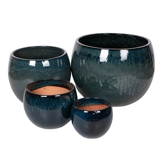 Singa Globe Set Suport Pentru Plante Din Ceramică Albastru-Verde 23X18-56X42Cm S4