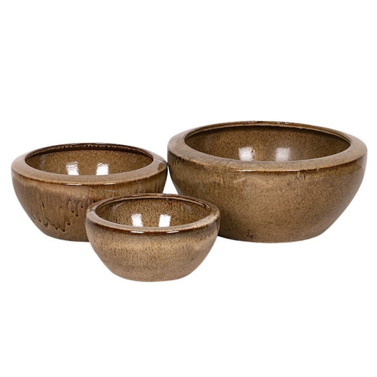 Aubrey Greta Set Ghiveci Ceramic Fără Gaură De Fund Maro 26X11,5-42,5X18Cm S3