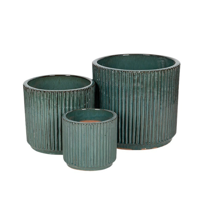Soren Cilindru Ceramică Suport Pentru Plante Set Verde Mușchi 22X20,5-38X35Cm S3
