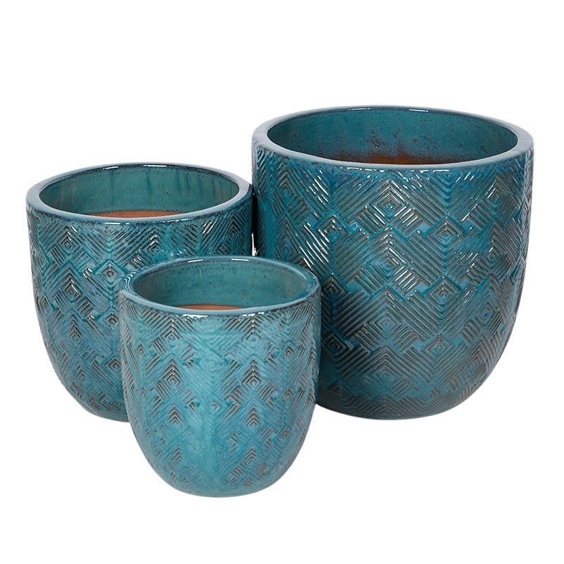 Liora Set Suport Clasic Pentru Plante Din Ceramică Turcoaz 26X27-40X40Cm S3