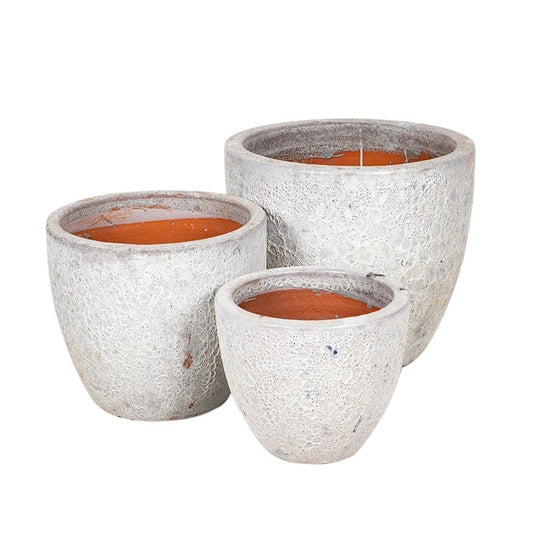 Brisbane Classic Set De Ghivece Ceramice Gravate Rustic Alb Antic 30X26-47X39Cm S3