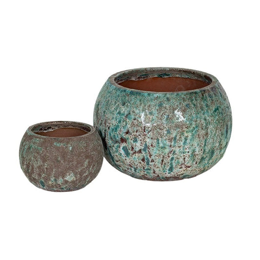 Brisbane Globe Set De Ghivece Ceramice Gravate Rustic Verde 22X16-38X25,5Cm S2