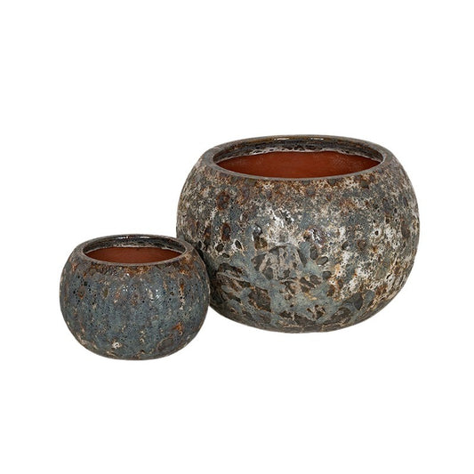 Brisbane Globe Set De Ghivece Ceramice Gravate Rustic Maro 22X16-38X25,5Cm S2