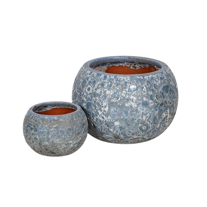 Brisbane Globe Set De Ghivece Ceramice Gravate Rustic Albastru 22X16-38X25,5Cm S2