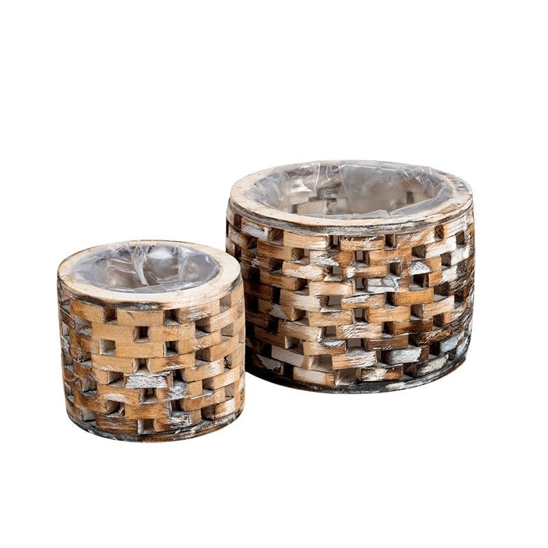 Oală De Sculptură În Lemn Alb Antic 17X12Cm