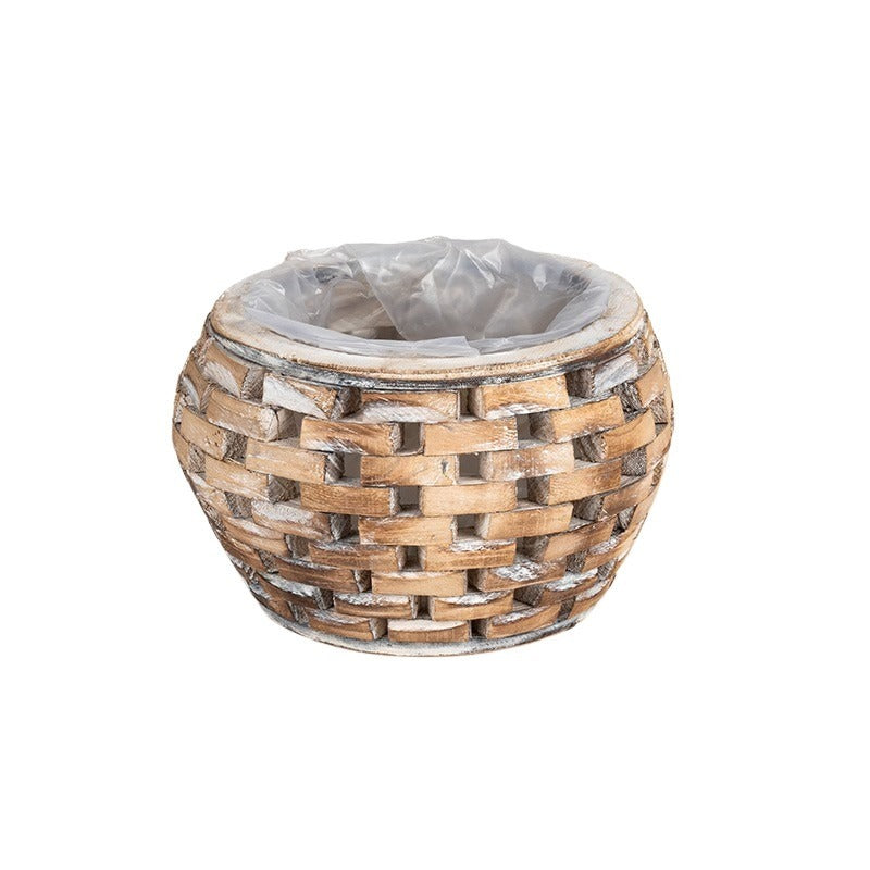 Sferă De Sculptură În Lemn Vas Alb Antic 15X10,5Cm