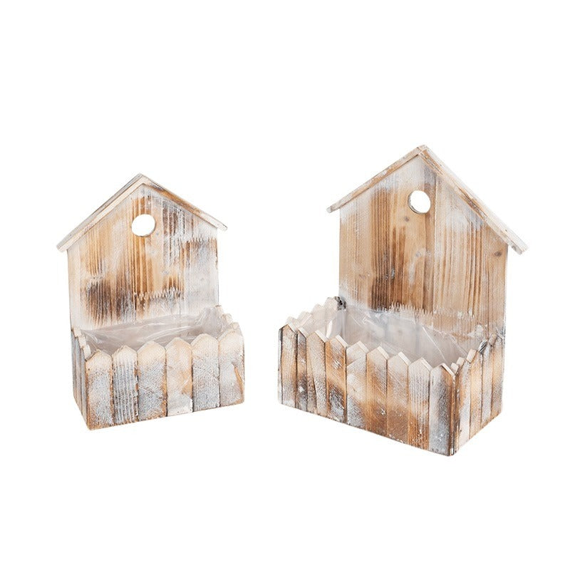 Ghiveci Pătrat În Formă De Casă 23X13,5X33Cm Alb Antic Set S2