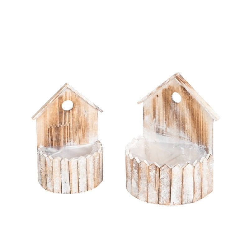 Ghiveci Curbat În Formă De Casă Alb Antic Set 22X15,5X31Cm S2