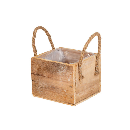 Oală Pătrată Din Lemn Cu Frânghie 13X13X10,5Cm