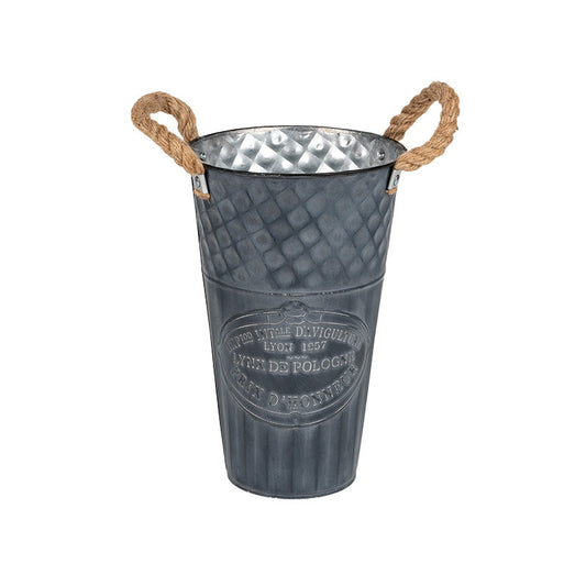 Vaza Loretta Din Metal Cu Toarte De Frânghie Gri 16X25Cm