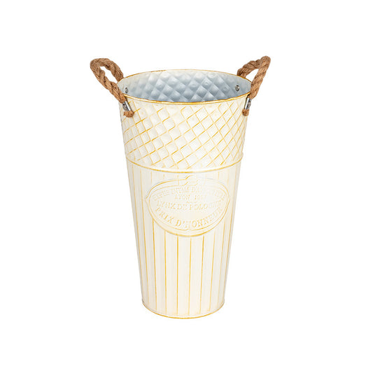 Vaza Loretta Din Metal Cu Toarte De Frânghie Crem 20X35Cm