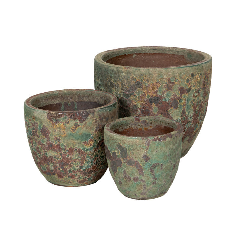 Wellington Classic Set De Ghivece Ceramice Gravate Rustic, Maro Verzui 22,5X19,5-38X31Cm S3