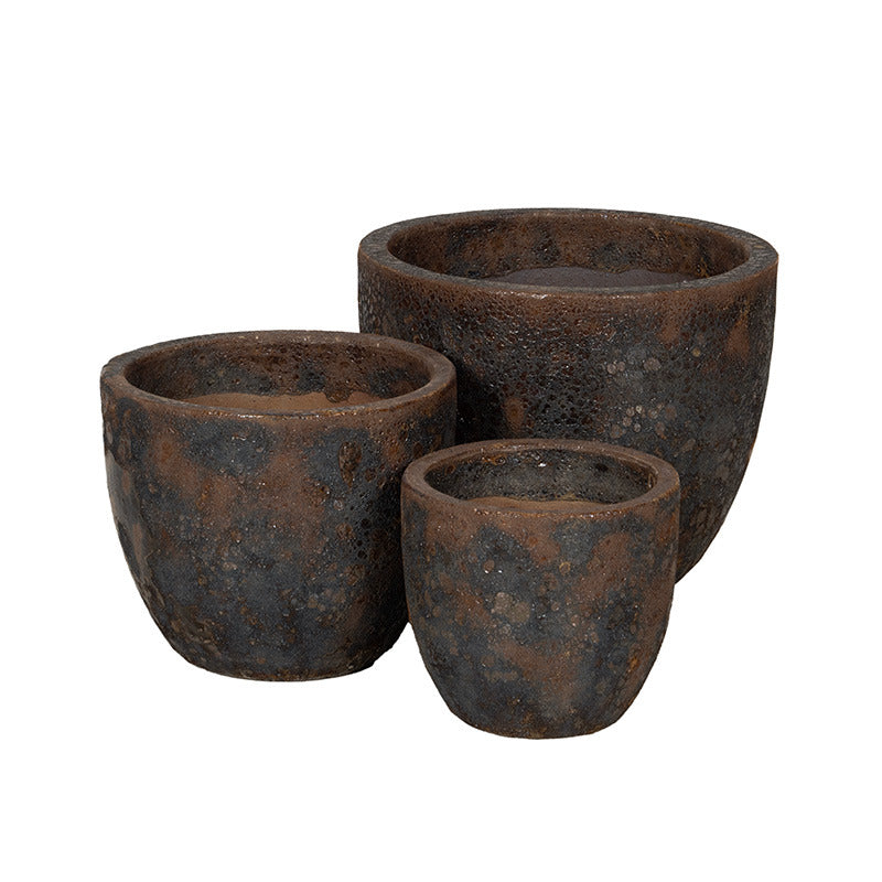 Wellington Classic Set De Ghivece Ceramice Gravate Rustic Maro Ruginiu 22,5X19,5-38X31Cm S3
