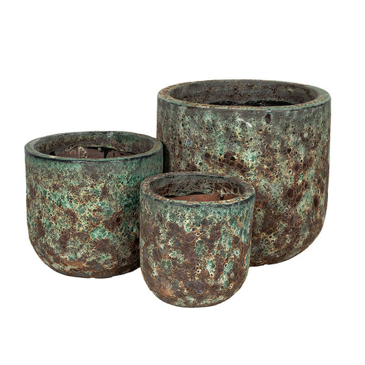 Ashford Classic Set De Ghivece Ceramice Gravate Rustic Maro Verzui 29X28-51X46Cm S3