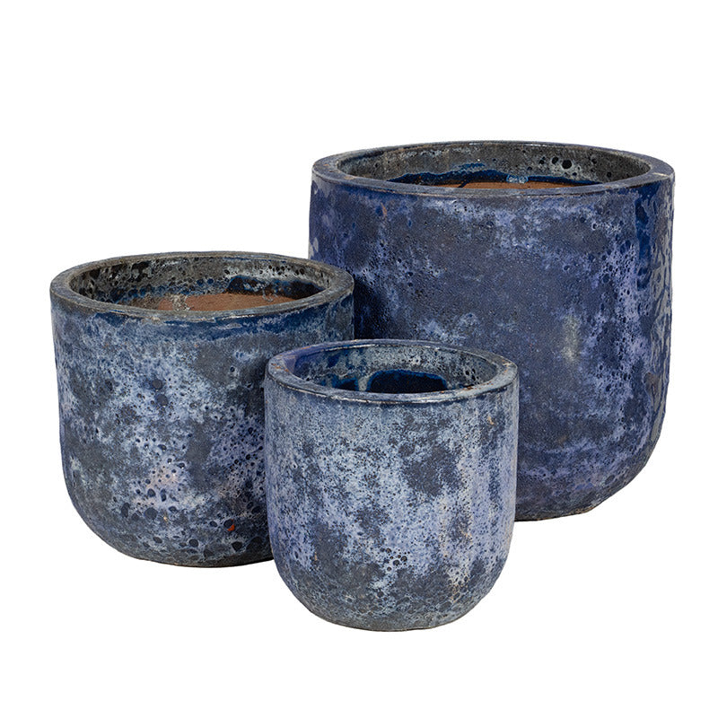 Ashford Classic Set De Ghivece Ceramice Gravate Rustic Albastru 29X28-51X46Cm S3