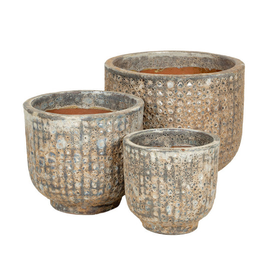 Monroe Set Ghiveci Ceramic Clasic Gravat Rustic Maro 24,5X23,5-41,5X35Cm S3