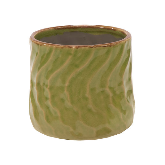 Loren Wave Cauldron Vas Ceramic Verde Kiwi 18X17Cm